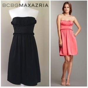 BCBG Black Silk babydoll Strapless Dress 2 NWT